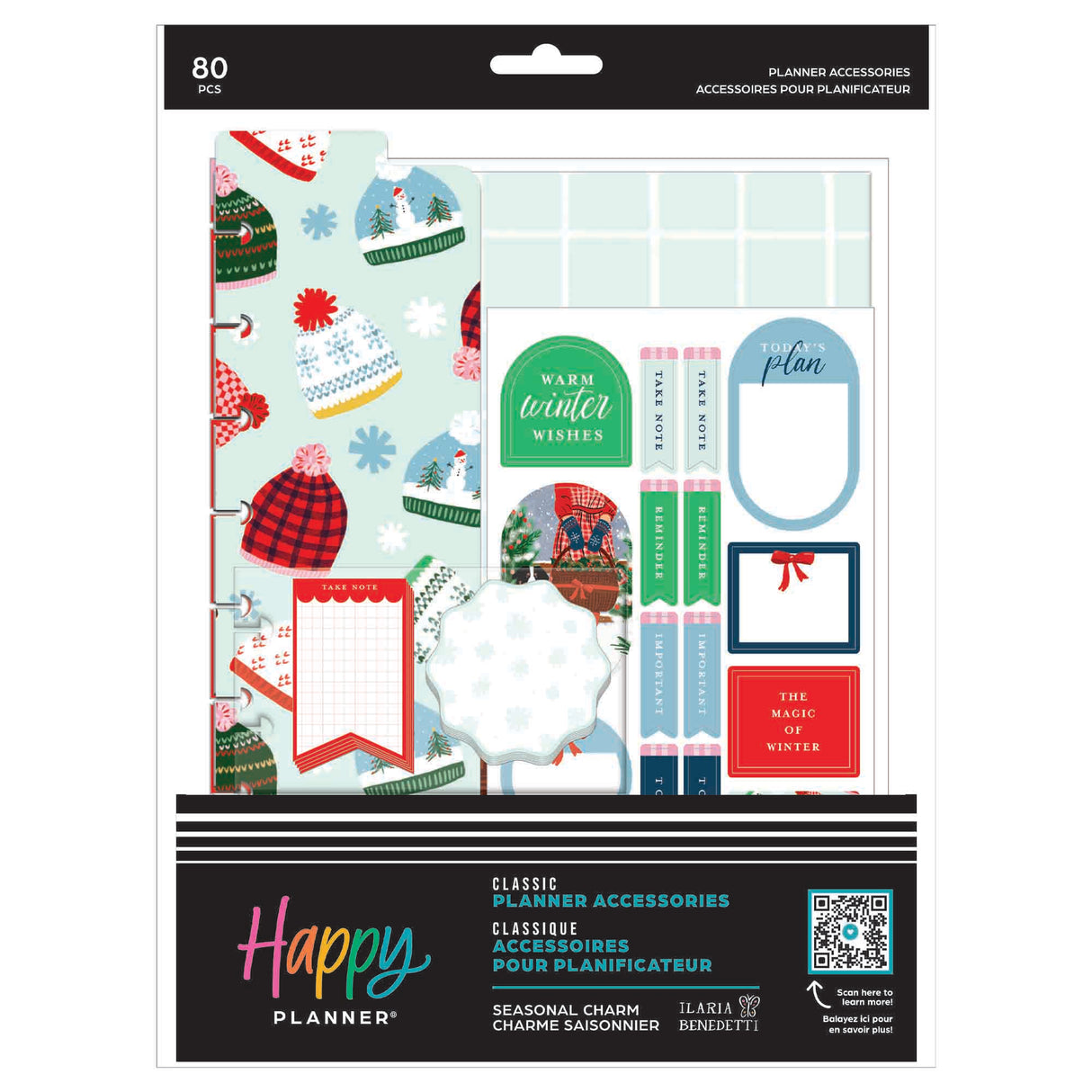 Happy Planner Seasonal Charm Classic Accessory Pack planner accessories with Christmas winter-themed designs on a white background
