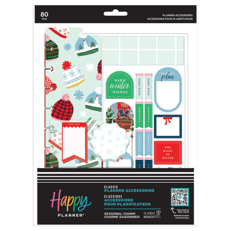 Happy Planner Seasonal Charm Classic Accessory Pack planner accessories with Christmas winter-themed designs on a white background