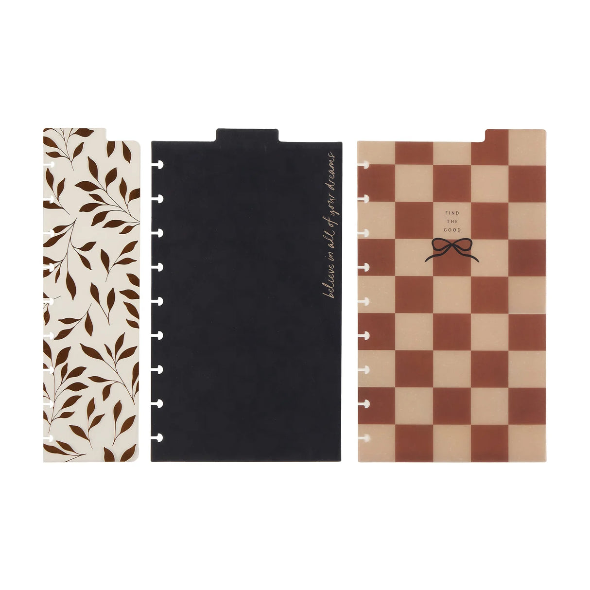 Happy Planner Modern Charm Classic Dashboard Set of four notebooks with different designs on a white background