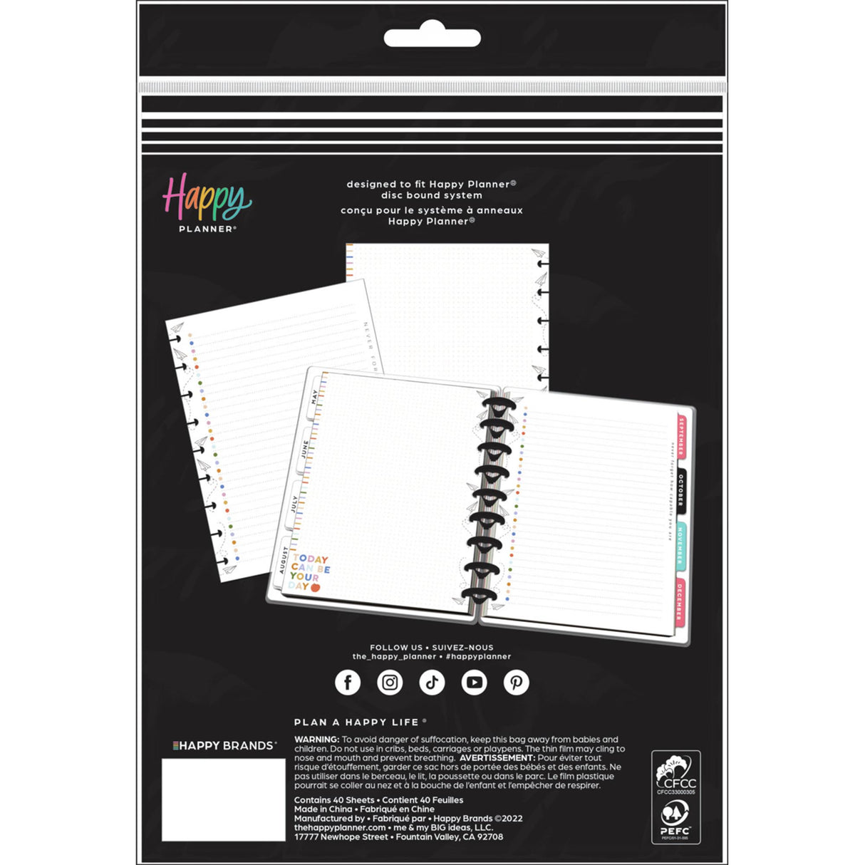 Happy Planner Notes Classic Fill Paper packaging back