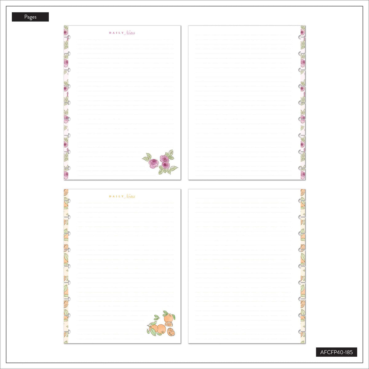 Four Seasonal Sidewalks lined pages with seasonal floral artwork