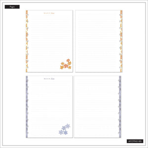 Seasonal Sidewalks lined pages with orange and blue floral borders