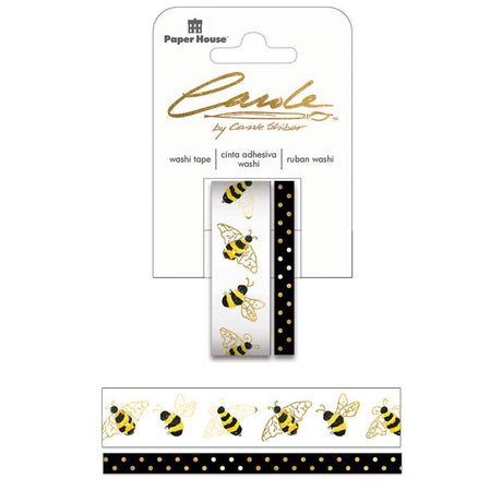 Bee Washi tape set with illustrated bee design and gold foil accents