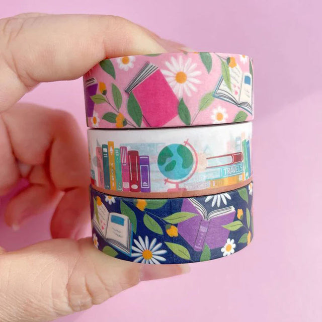 Books & Flowers Washi Tape - Pink