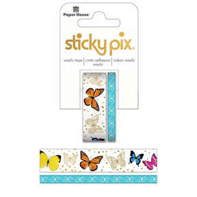 Butterflies Washi Tape set with rolls displaying colorful butterfly designs on a tape dispenser card.