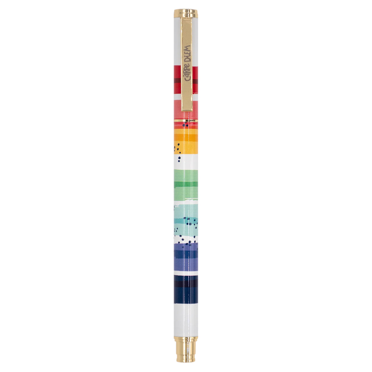 Carpe Diem Colour Metal Gel Pen multicolour with a gold clip on a white background