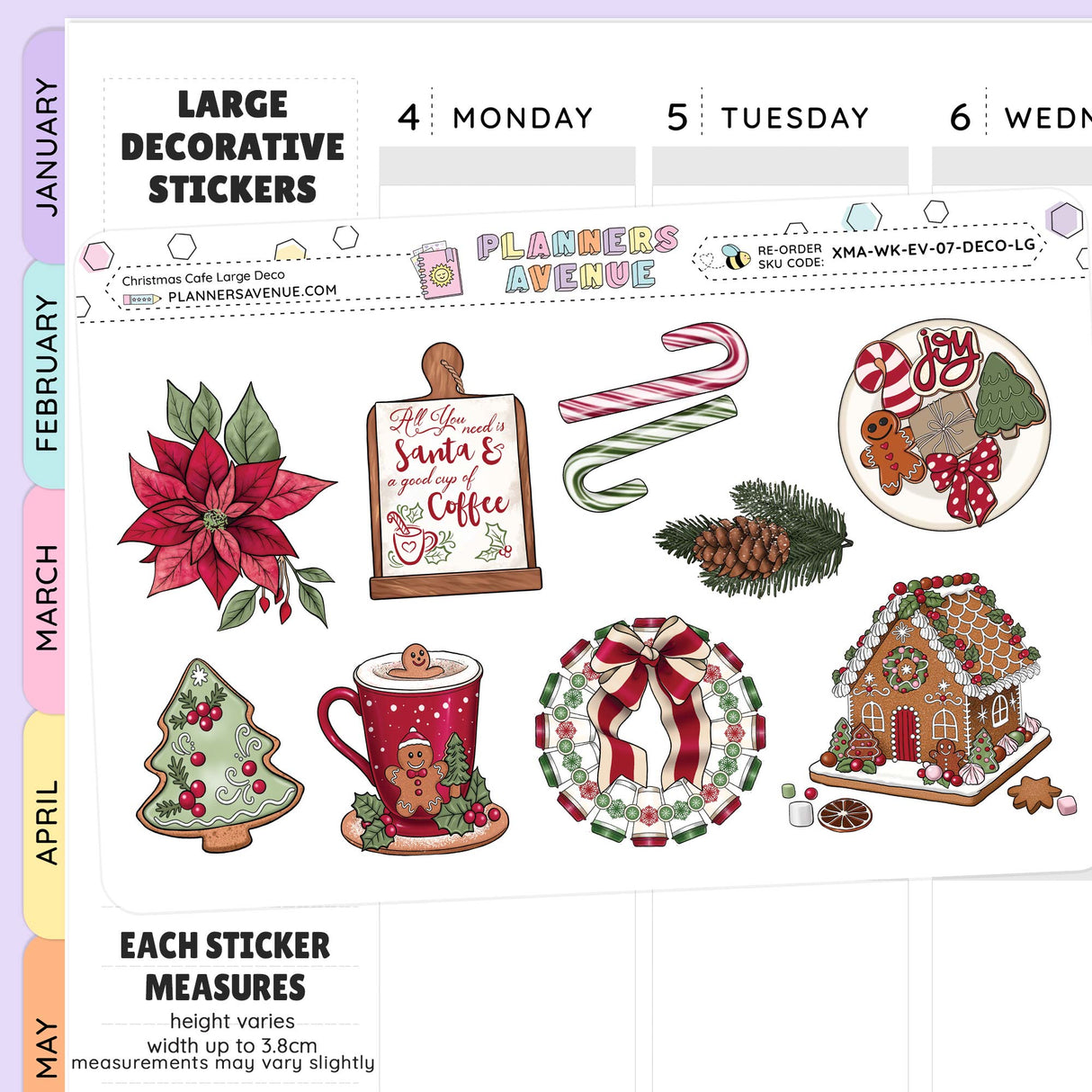 Collection of Christmas-themed decorative stickers on a planner page by Planners Avenue Australia