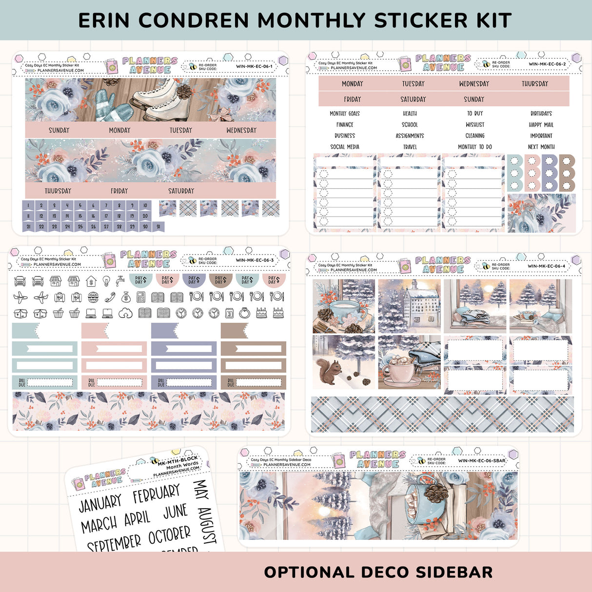 Cozy Days Erin Condren Monthly Sticker Foiled Kit (HOLO SILVER FOIL)