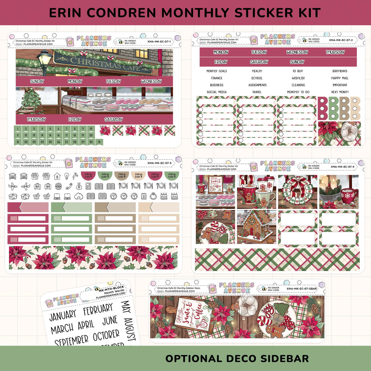 Erin Condren monthly sticker kit with various designs on a white background