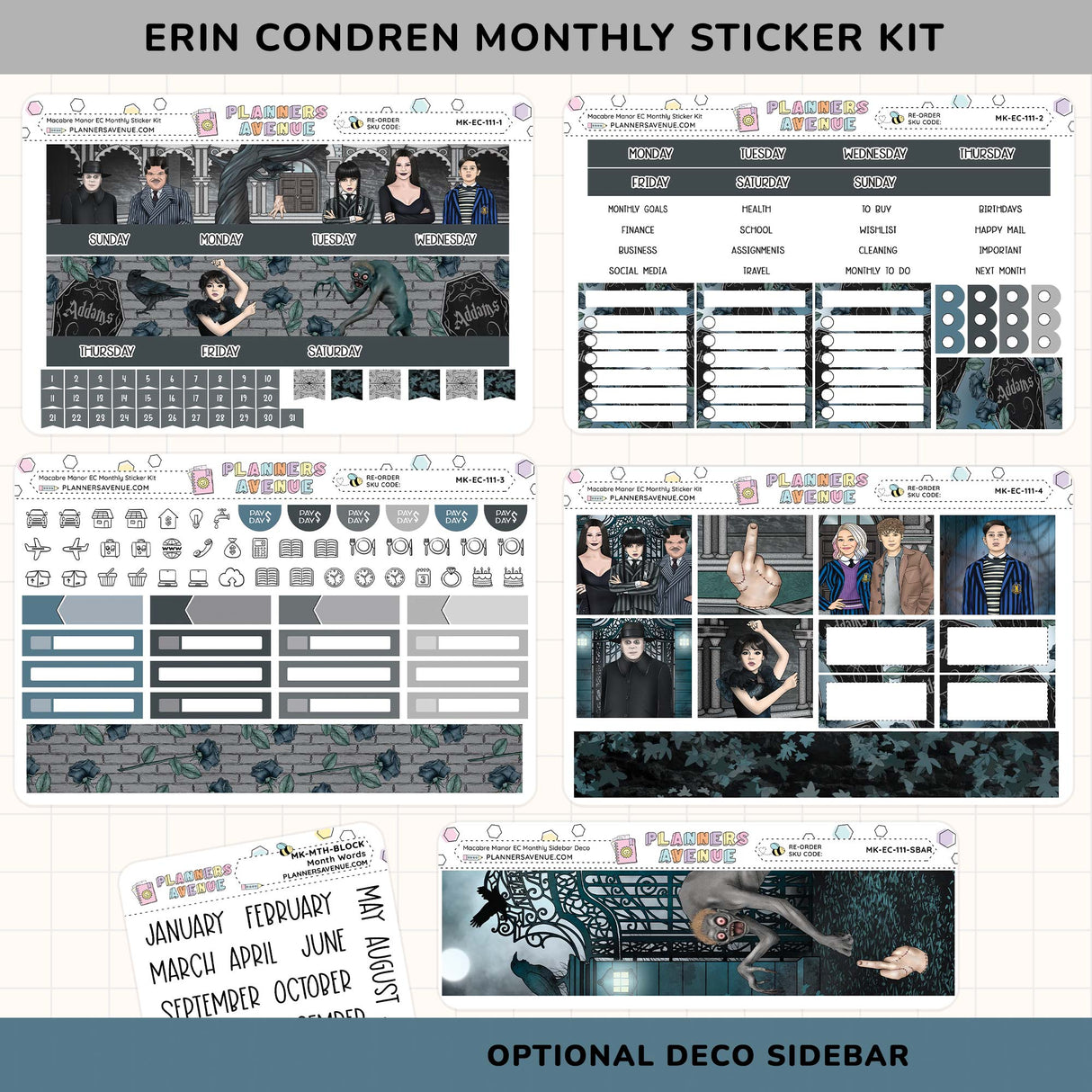 Macabre Manor Erin Condren Monthly Sticker Kit