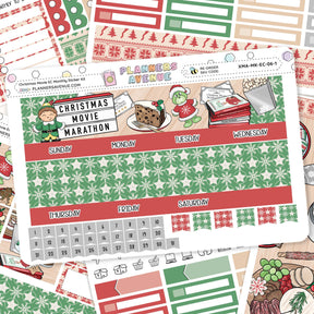 Christmas Movies Vertical Weekly Sticker Kit Collection of Christmas-themed planner stickers with a monthly page layout and festive designs.
