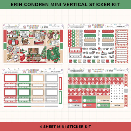 Erin Condren Mini Vertical Sticker Kit with various christmas themed sticker designs on a white background