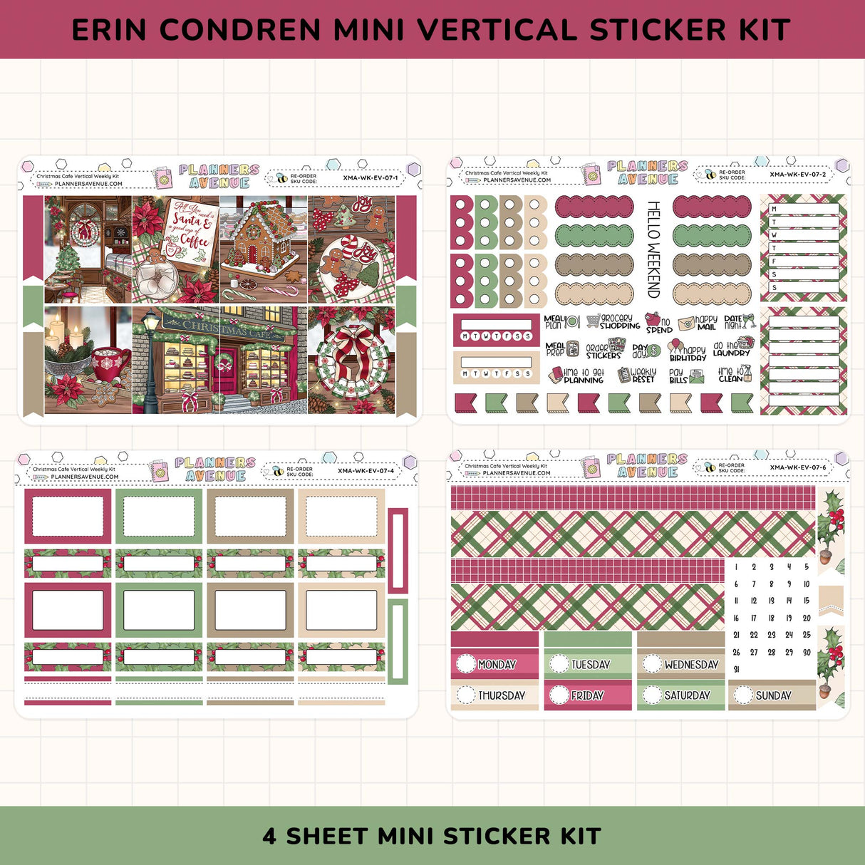 Erin Condren Mini Vertical Sticker Kit with various designs on a white background