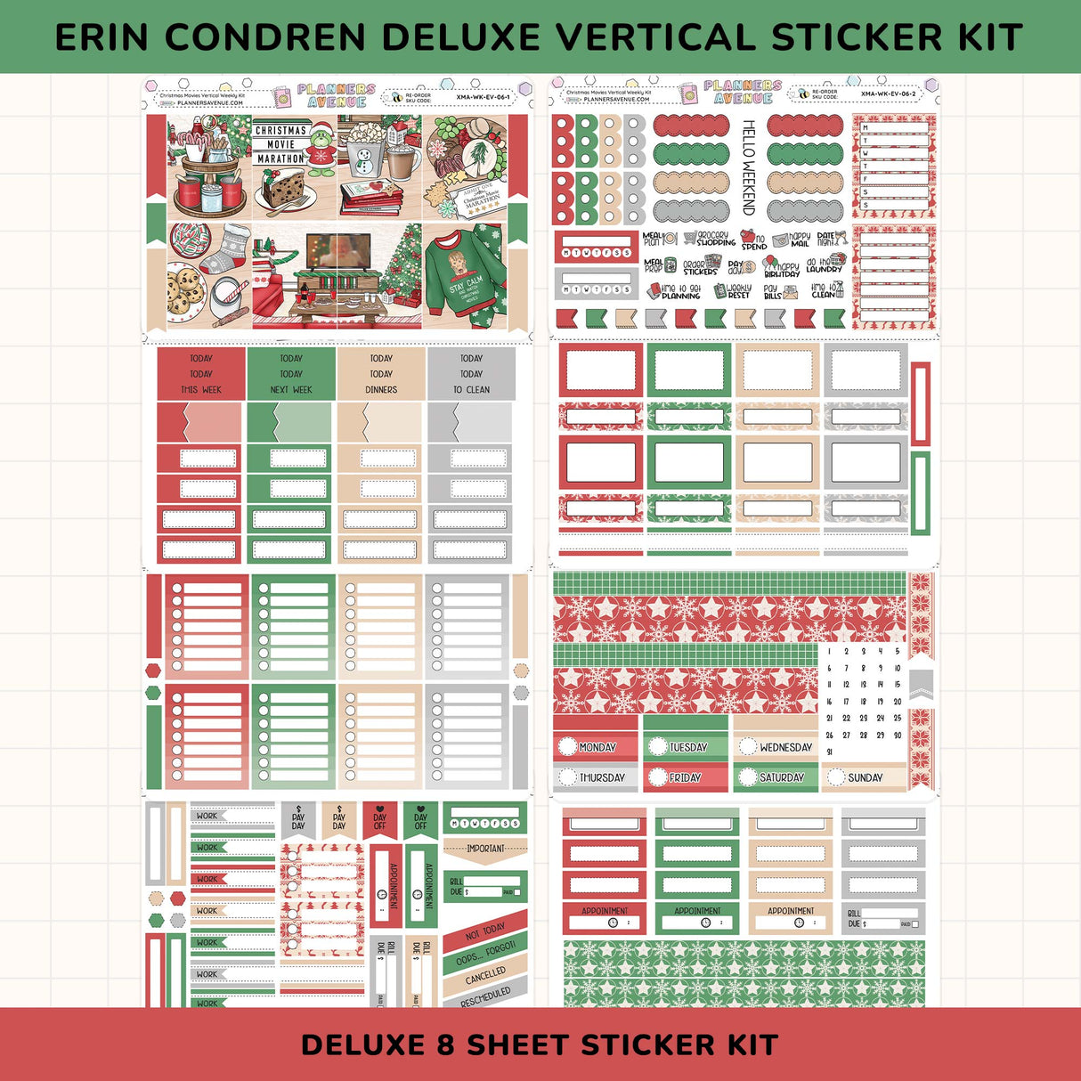Erin Condren Deluxe Vertical Sticker Kit with various planner stickers on a white background.