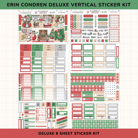 Erin Condren Deluxe Vertical Sticker Kit with various planner stickers on a white background.