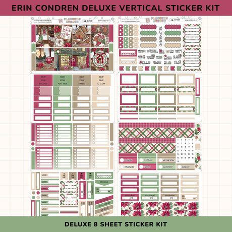 Erin Condren Deluxe Vertical Sticker Kit with various planner stickers on a white background.