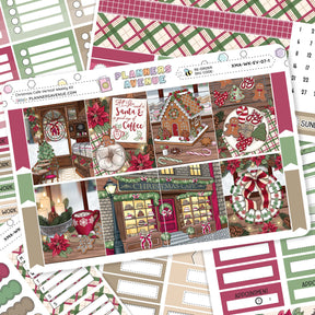 Christmas Cafe Vertical Weekly Sticker Kit Collection of Christmas-themed planner stickers with festive designs and text.