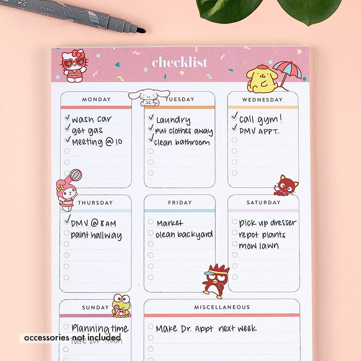 Erin Condren Hello Kitty Checklist Notepad