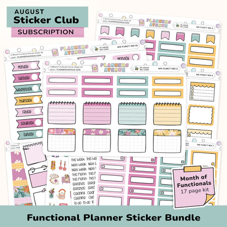 Functional Planner Sticker Subscription bundle with various colourful functional stickers