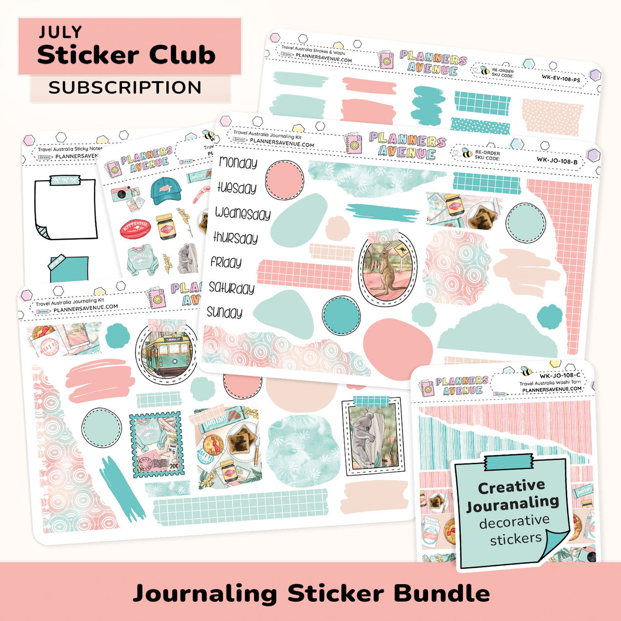 Journaling Sticker Subscription Box with various decorative stickers