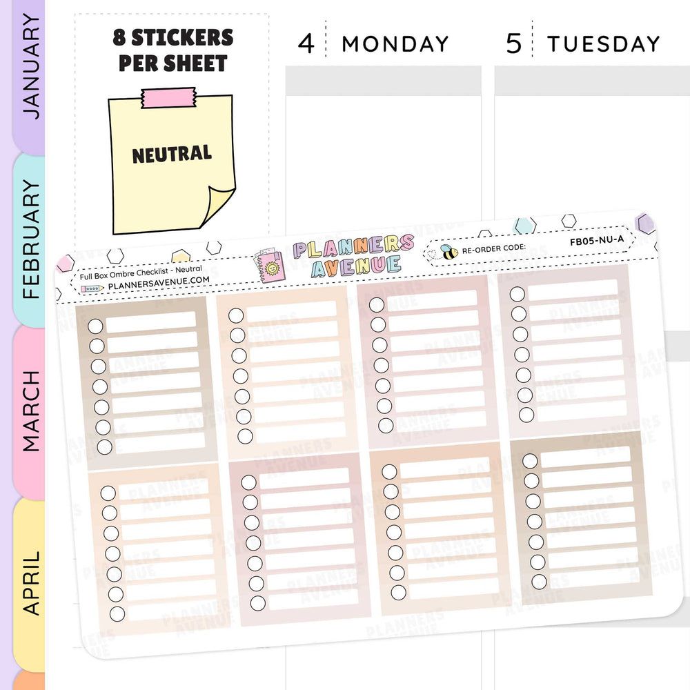 Planner stickers with checkboxes and a 'Neutral' label on a planner page.