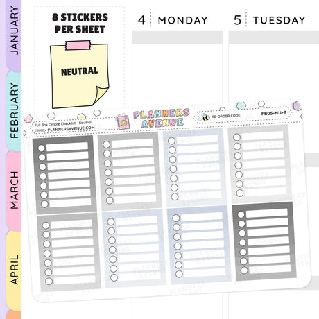 Planner stickers sheet with various designs and text on a white background