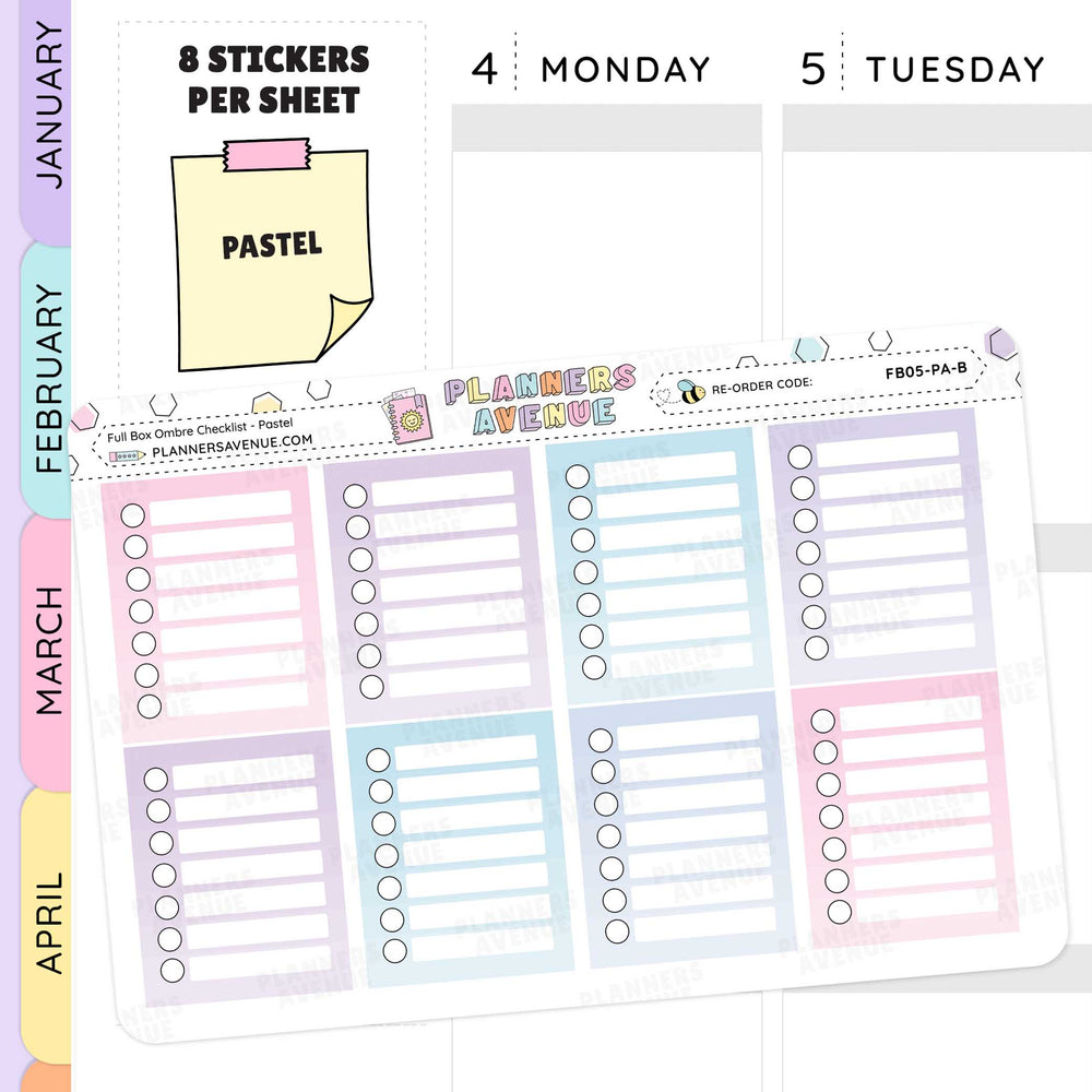 Pastel-colored planner stickers with checklists on a white background