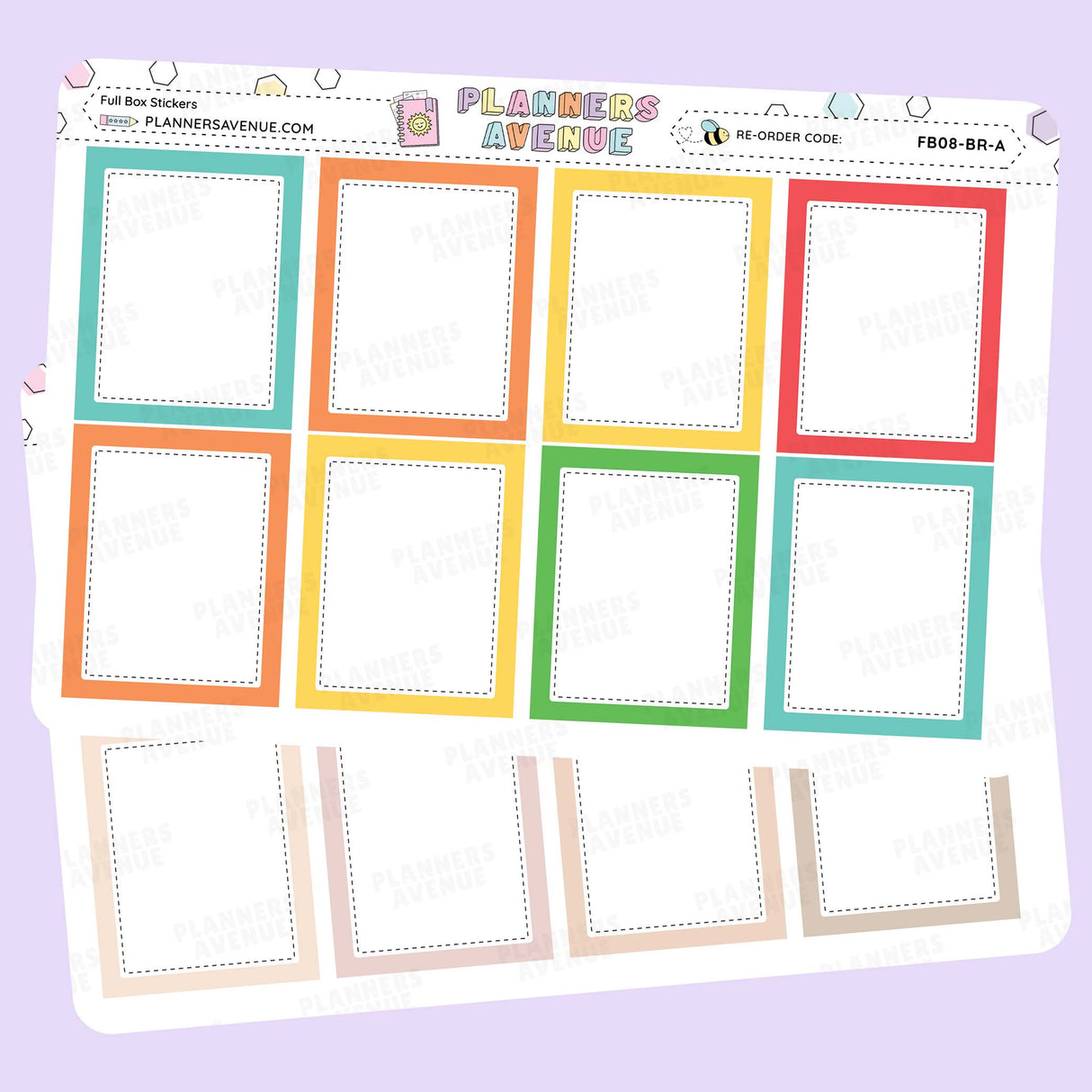 Colourful Full Box Planner Stickers with colourful borders and white writing box stickers
