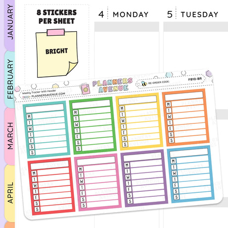 Weekly planner stickers with colorful days of the week labels on a white background.