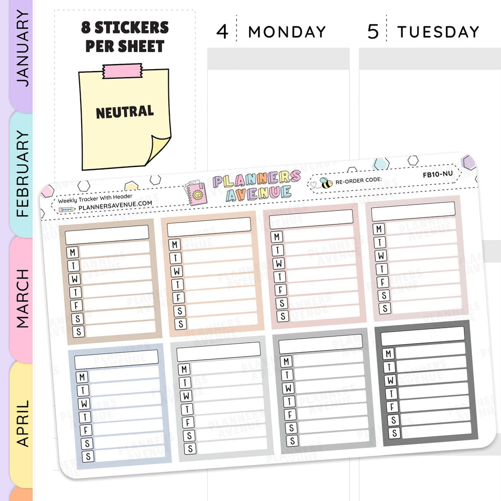 Weekly planner stickers with days of the week labels on a white background