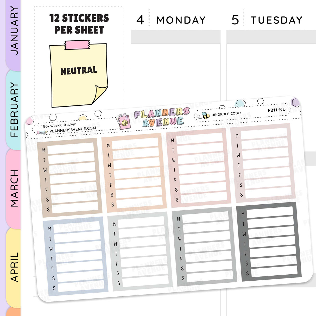 Planners Avenue sticker sheet with various designs on a white background