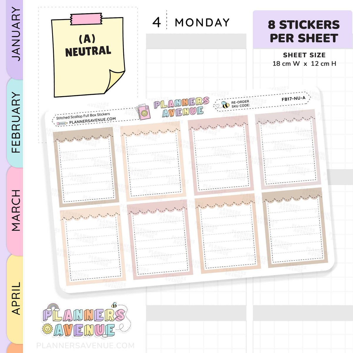 Stitched Scallop Full Box Planner Stickers