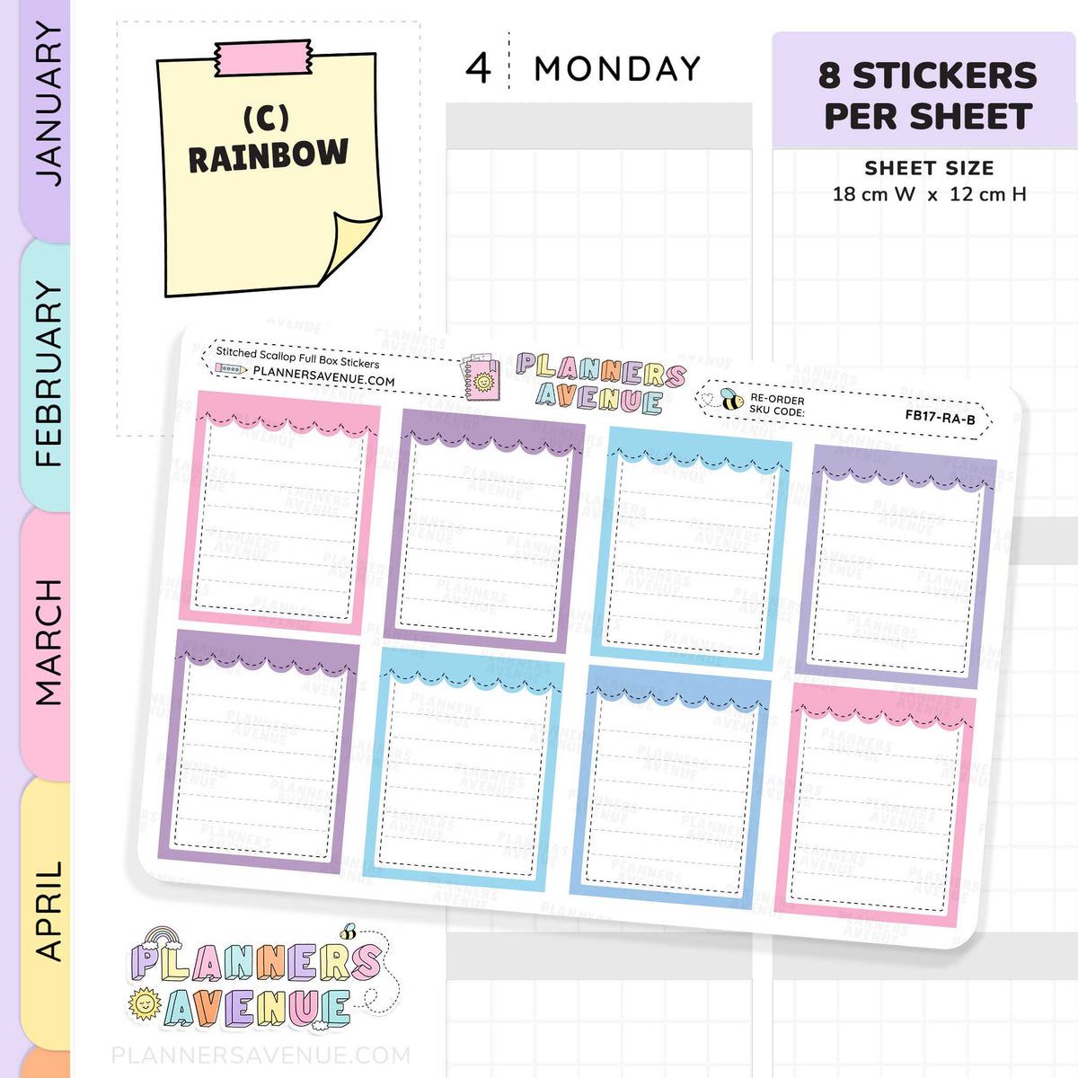 Stitched Scallop Full Box Planner Stickers
