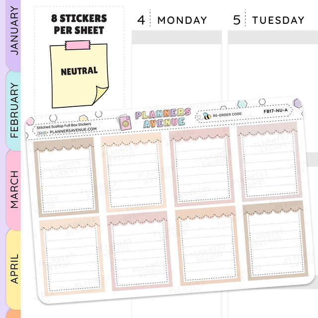Stitched Scallop Full Box Planner Stickers