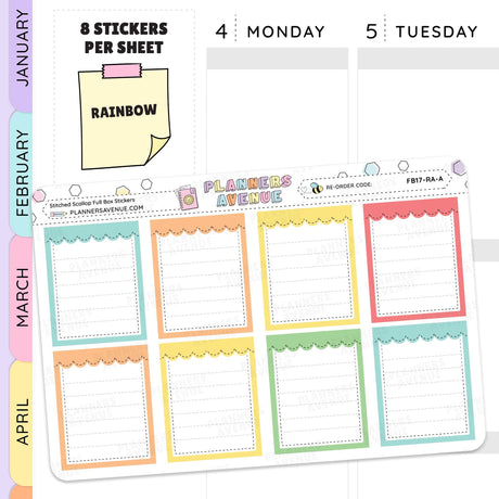 Rainbow Stitched Scallop Full Box Planner Stickers