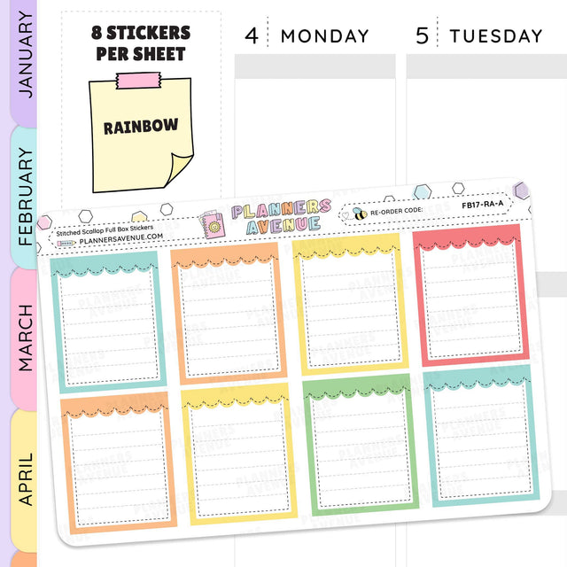 Rainbow Stitched Scallop Full Box Planner Stickers