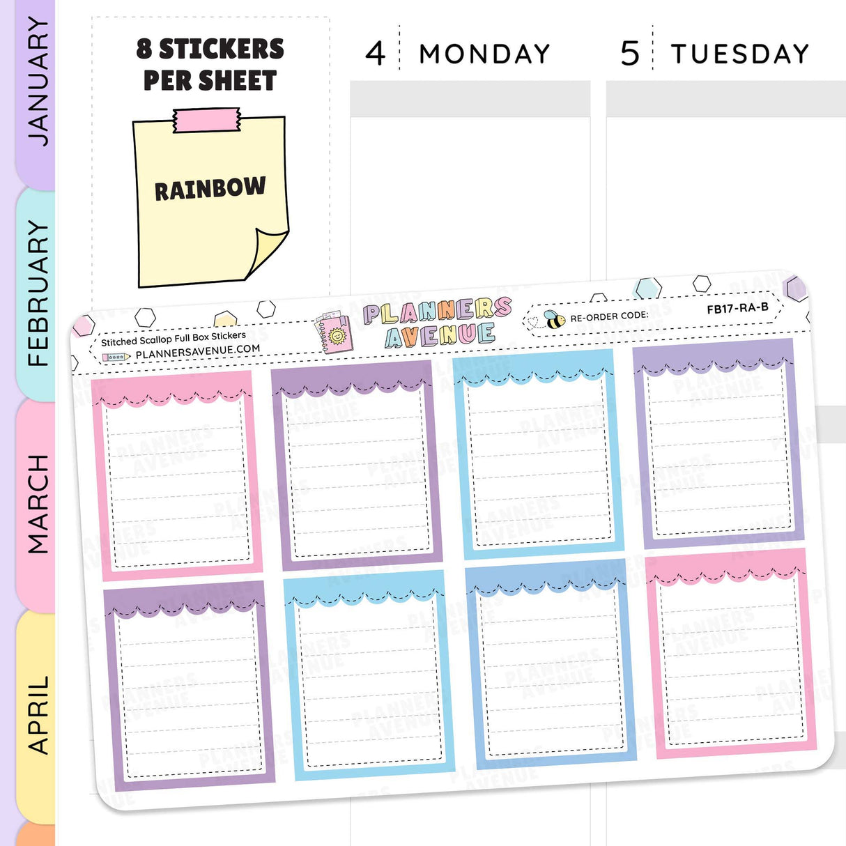 Stitched Scallop Full Box Planner Stickers