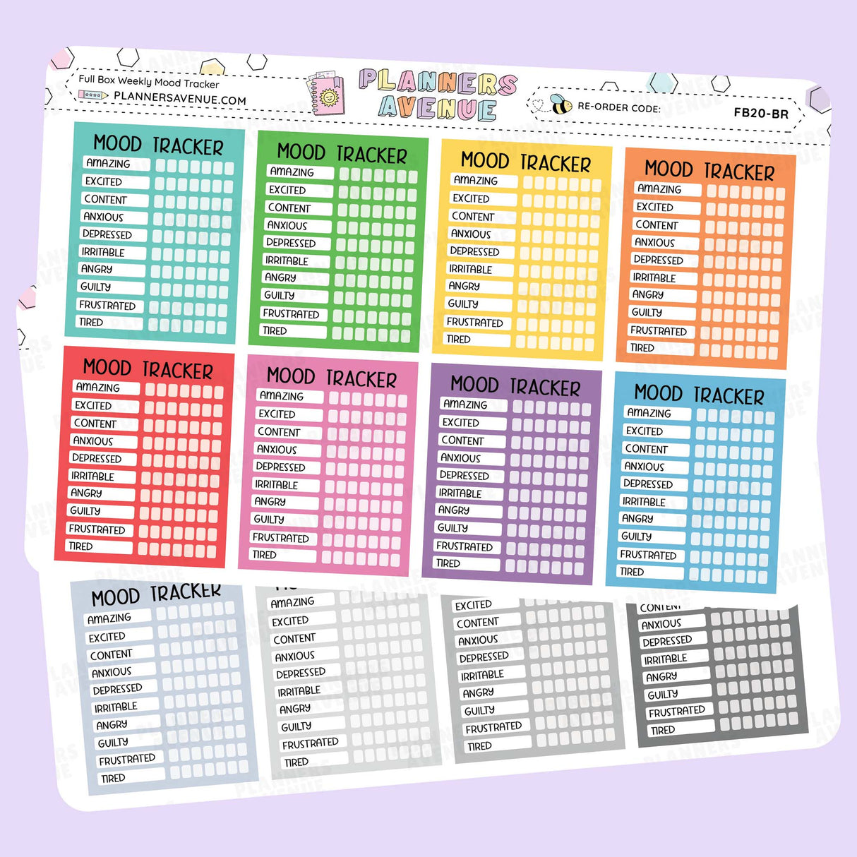 Colourful Weekly Mood Tracker Stickers from Planners Avenue