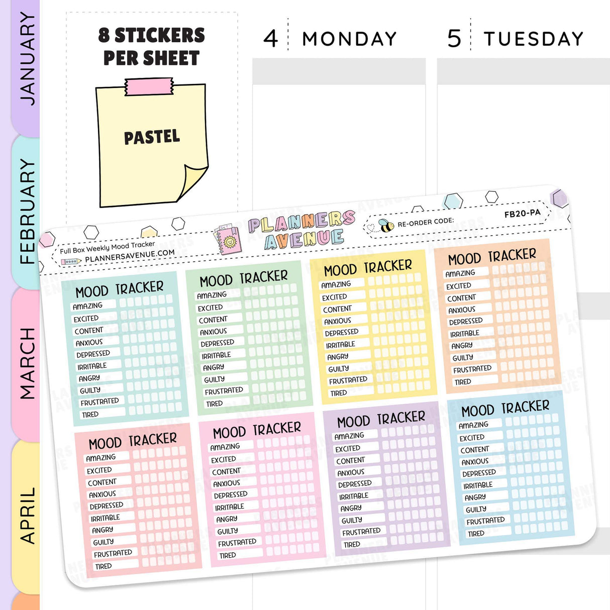 Pastel Weekly Mood Tracker Stickers
