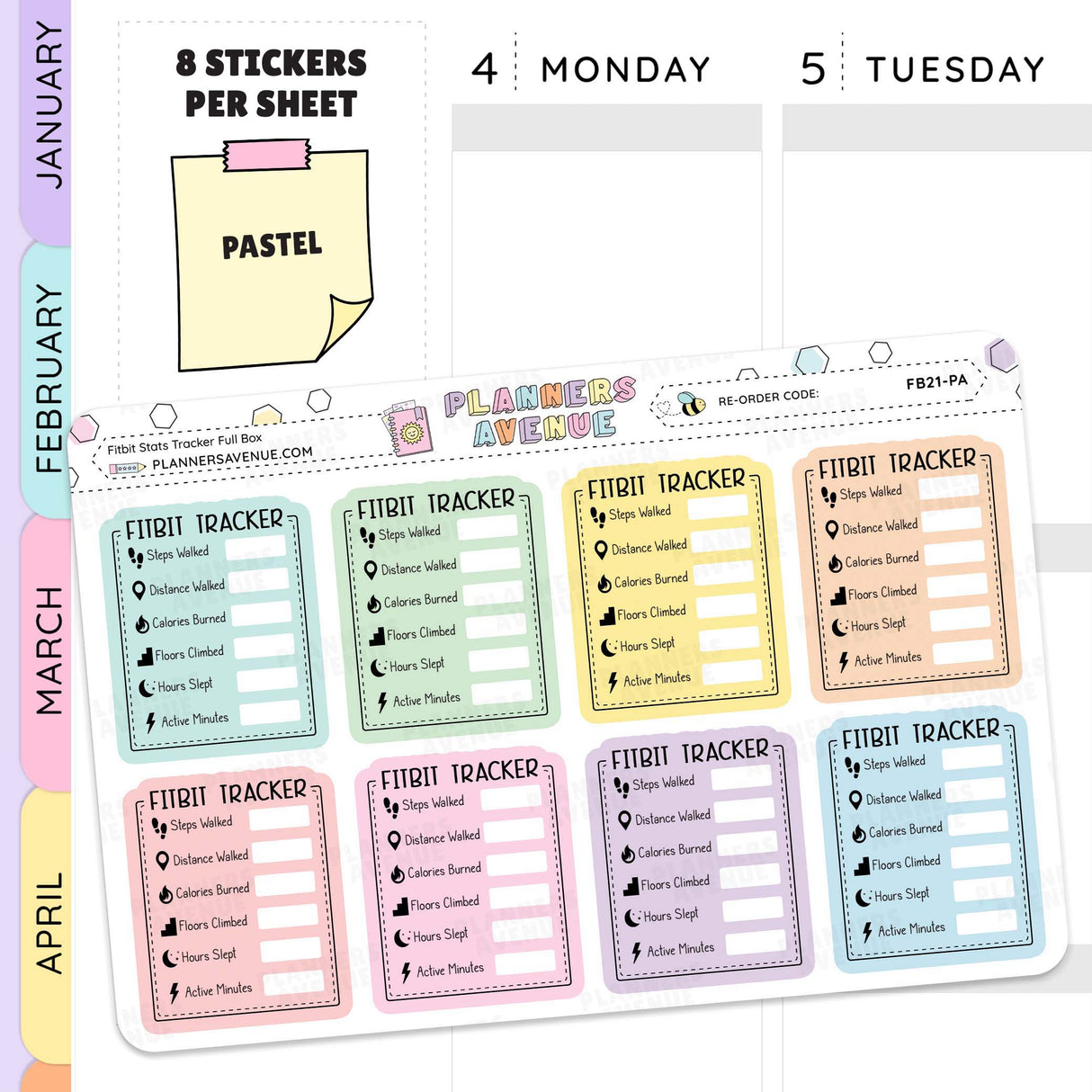 Pastel Fitbit Stats Tracker Planner Stickers
