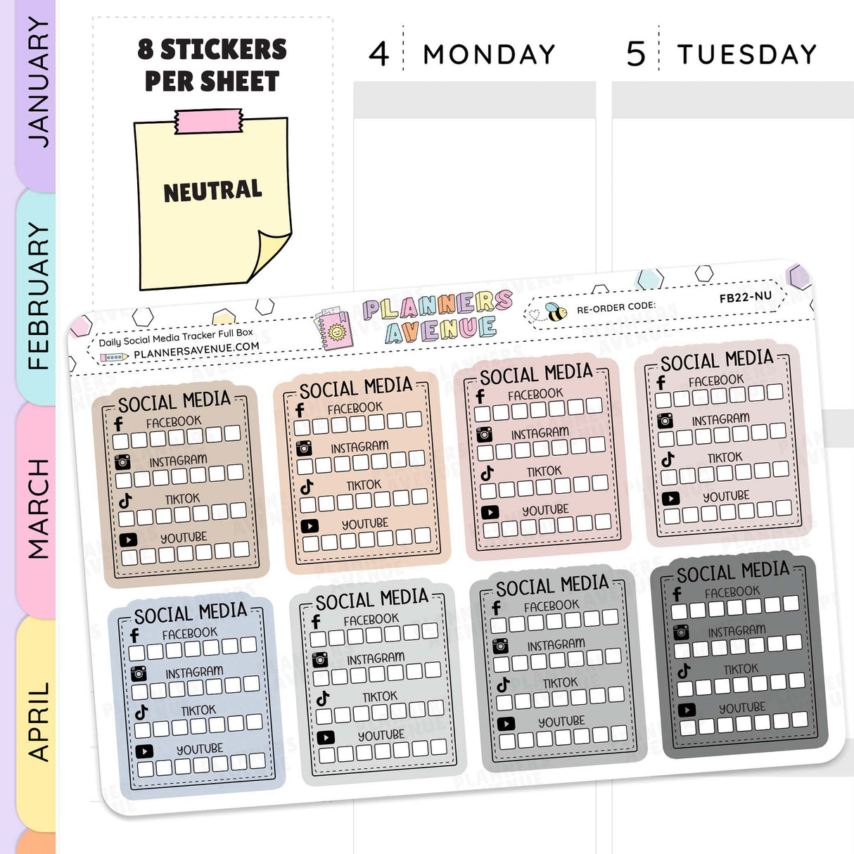 Neutral Daily Social Media Tracker Stickers
