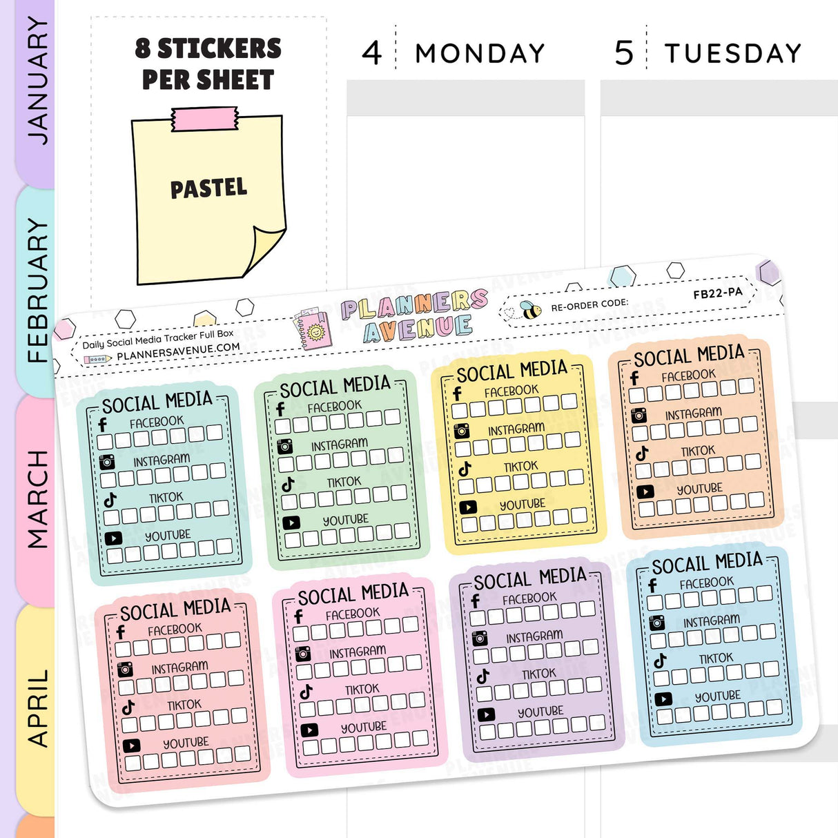 Pastel Daily Social Media Tracker Stickers