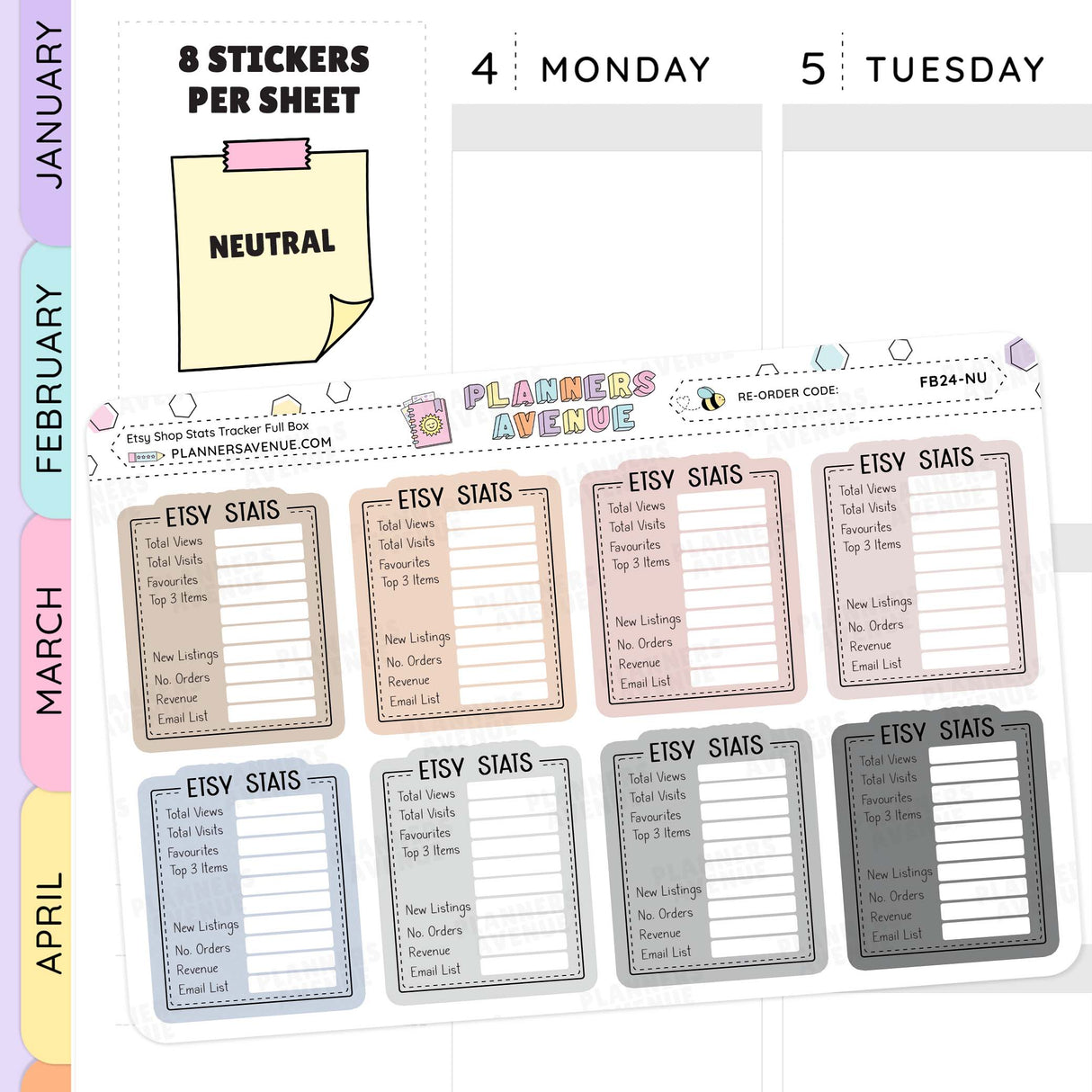 Neutral Etsy Shop Stats Tracker Planner Stickers