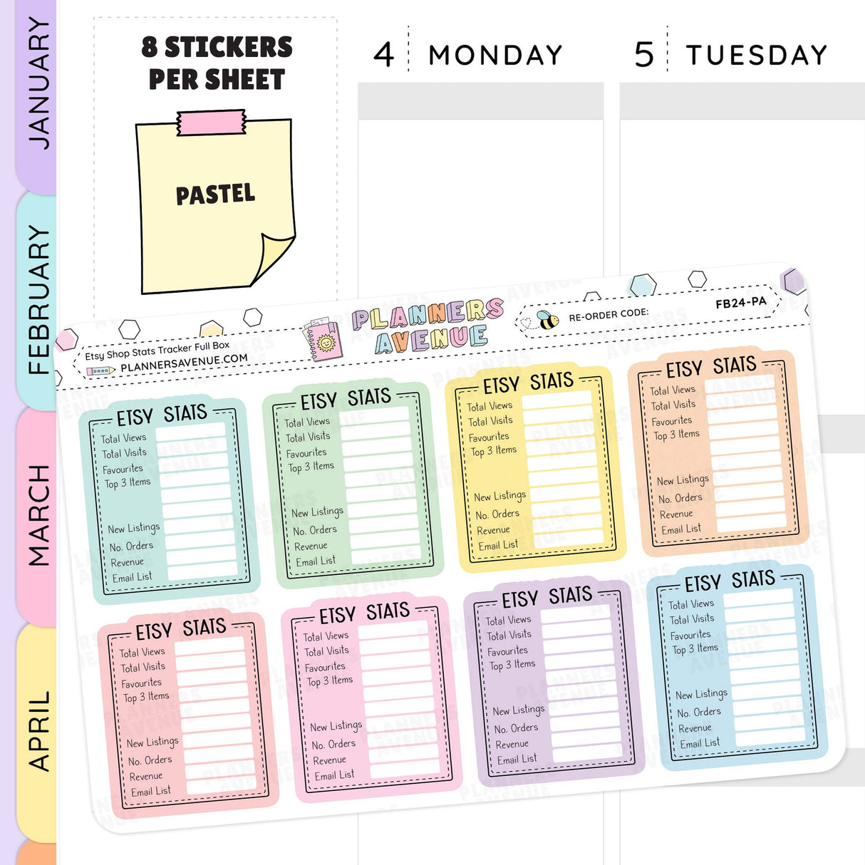 Pastel Etsy Shop Stats Tracker Planner Stickers