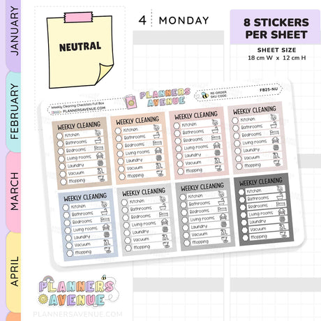 Weekly Cleaning Checklist Planner Stickers