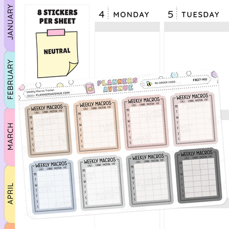 Neutral Weekly Macros Full Box Tracker Stickers