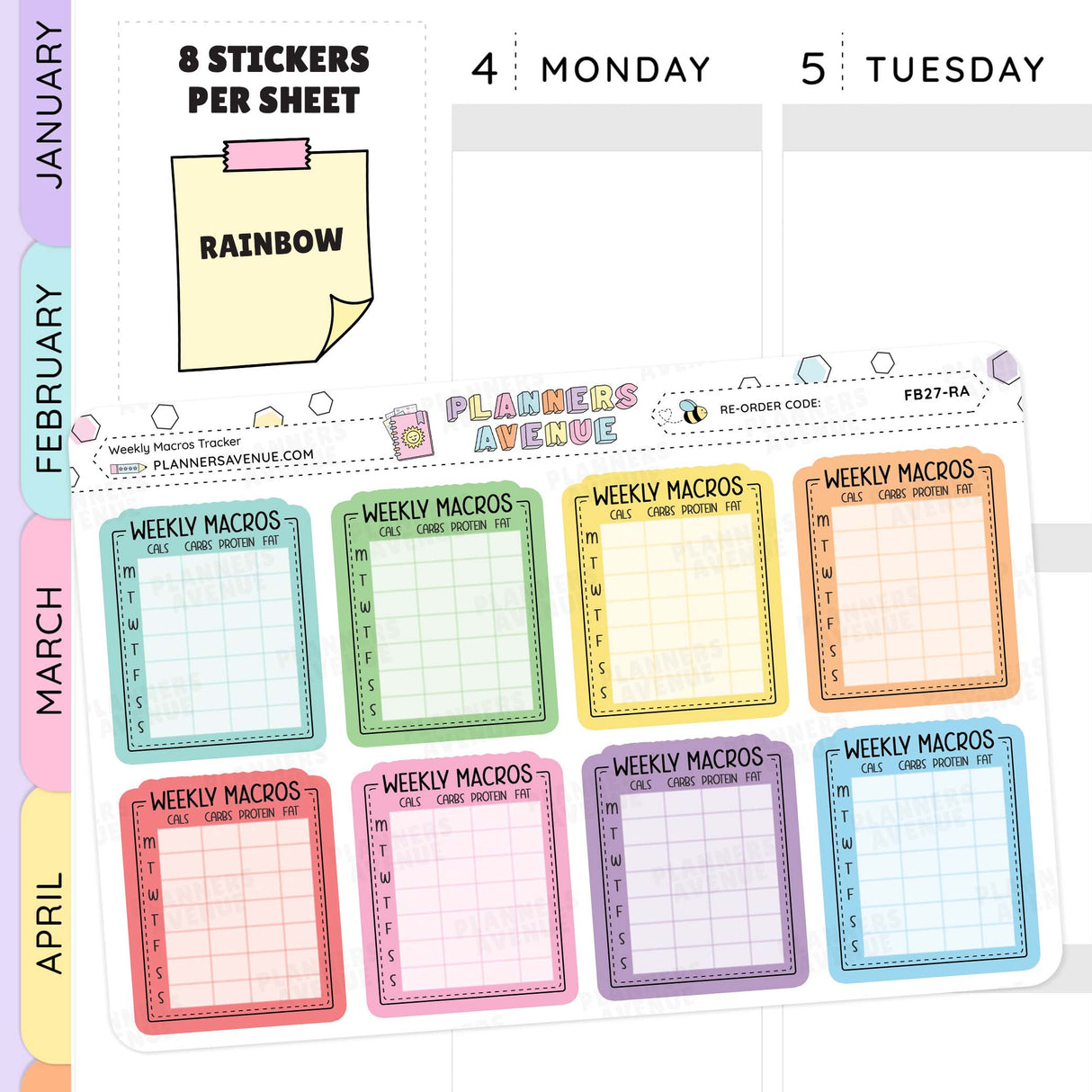 Rainbow Weekly Macros Full Box Tracker Stickers