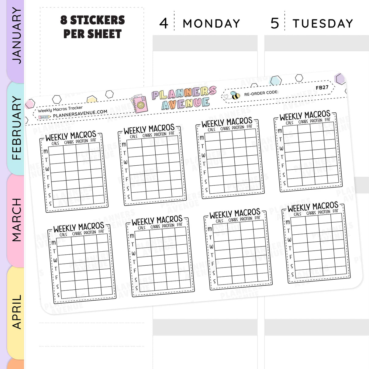 Bullet Journal Weekly Macros Full Box Tracker Stickers