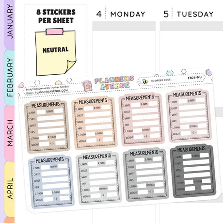 Body Measurements Full Box Tracker Stickers