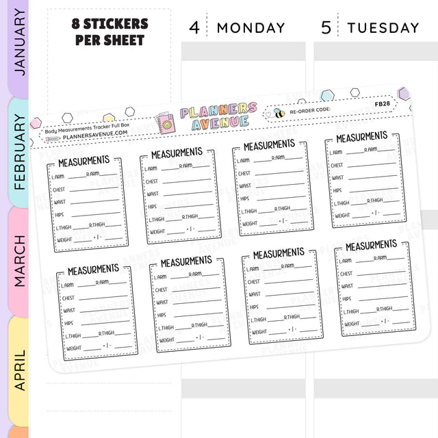 Body Measurements Full Box Tracker Stickers